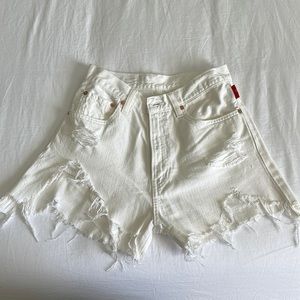 Denimist Distressed Denim Shorts in White